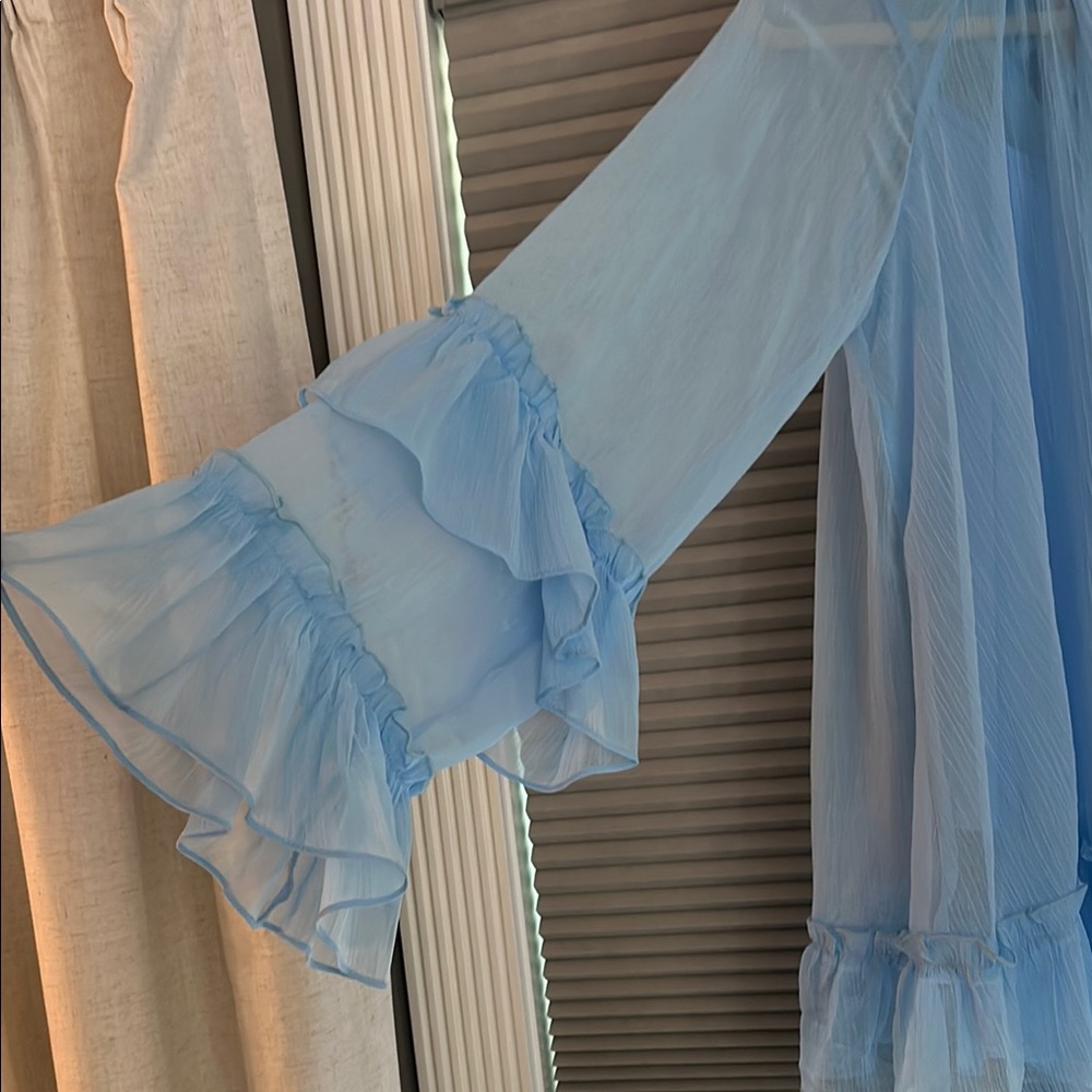 Never Fully Dressed Sky Blue Ruffle Blouse - Picture 4 of 6